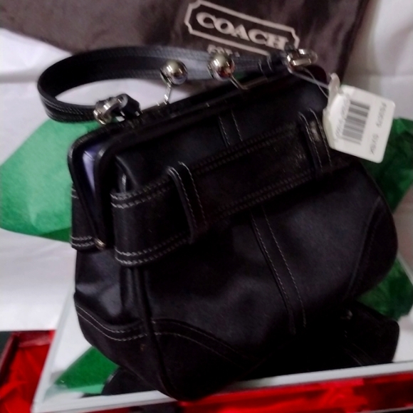 COACH Satin & Leather Rhinestone Swarovski Crystal Buckle Satin Lined NWT - Picture 8 of 10